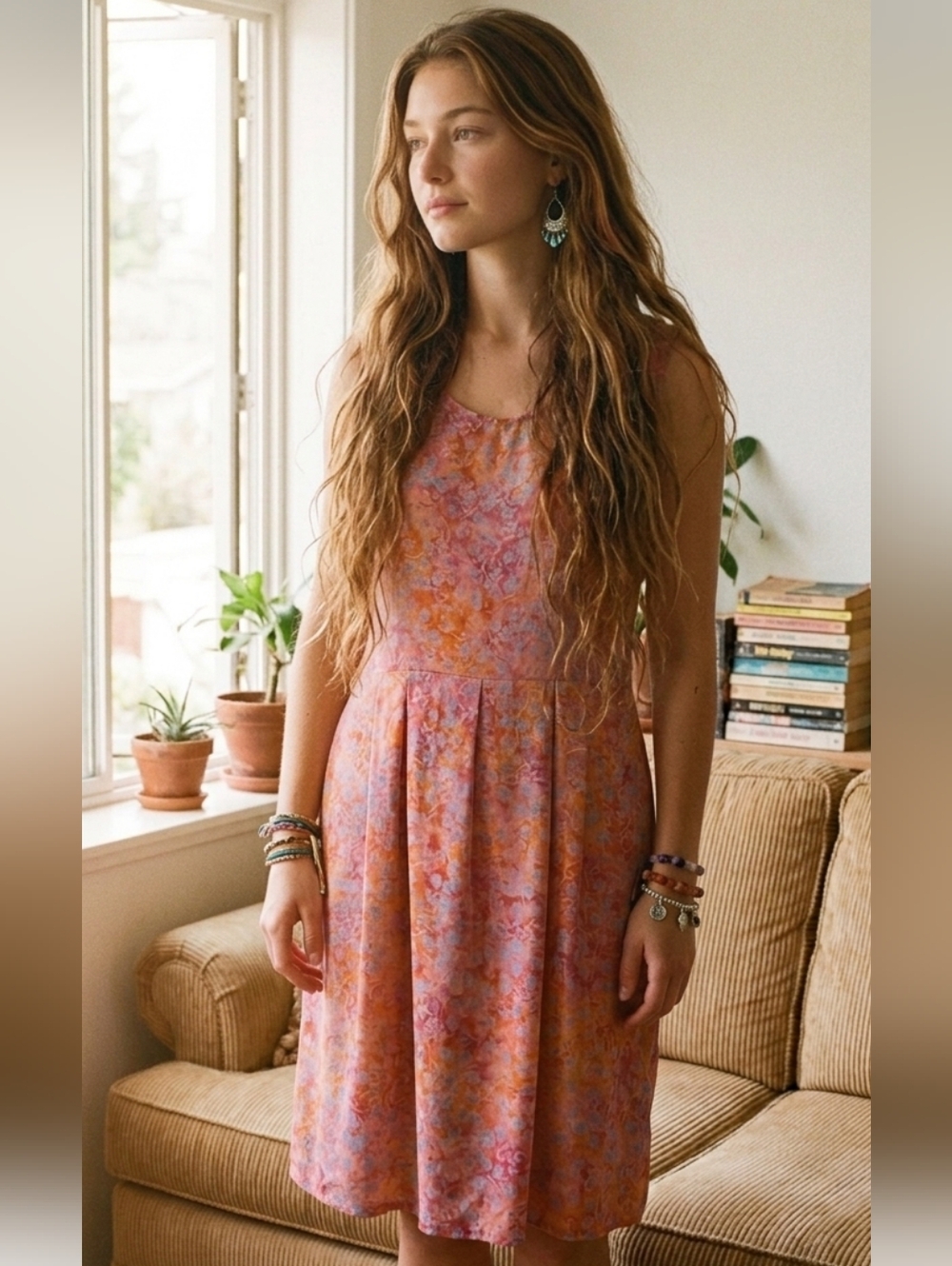 Vintage 90s A World Apart Boho Tie Dye Summer Dress‎ XL Rayon Cool Hippie Grunge